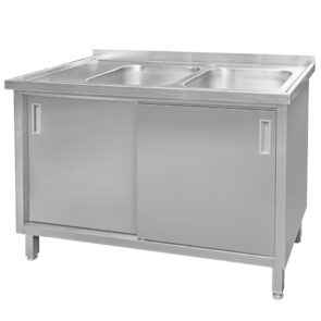 Zlew gastronomiczny spawany dwukomorowy z szafką Mega-M 120x60x85 cm stal nierdzewna