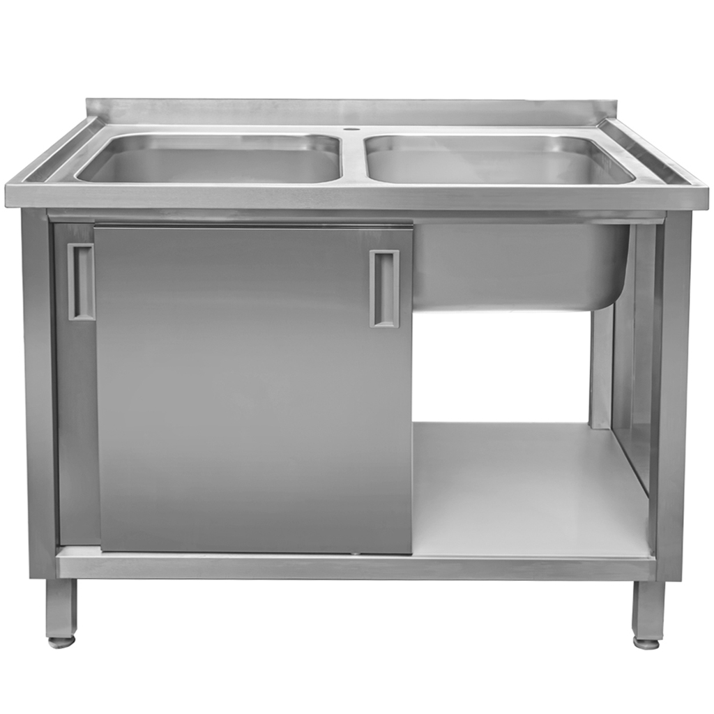 Zlew gastronomiczny dwukomorowy z szafką spawany Mega-M 120x70x85 cm stal nierdzewna