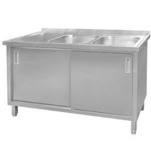 Basen zlew gastronomiczny spawany dwukomorowy z szafką Mega-M 140x60x85 cm stal nierdzewna mtp005063 (1)