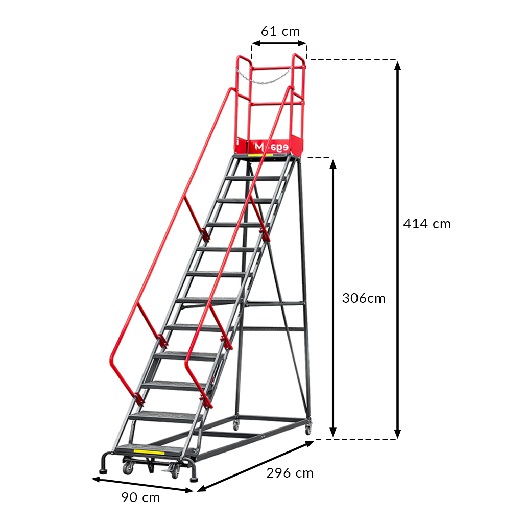 Drabina magazynowa przejezdna pomost magazynowy Mega-M H 306 cm 12 stopni mtp003340