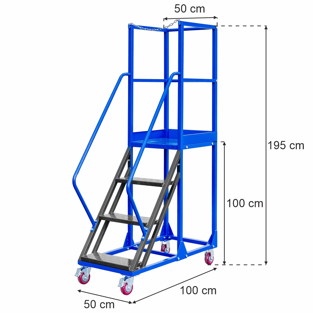 Drabina magazynowa przejezdna pomost magazynowy Mega-M STANDARD H-100 cm 4 stopnie mtp004353 wymiarowanie