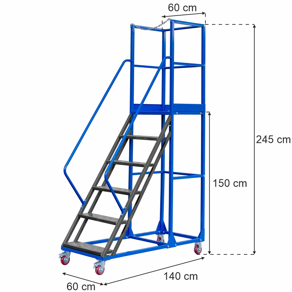 Drabina magazynowa przejezdna pomost magazynowy Mega-M STANDARD H-150 cm 6 stopni wymiarowanie