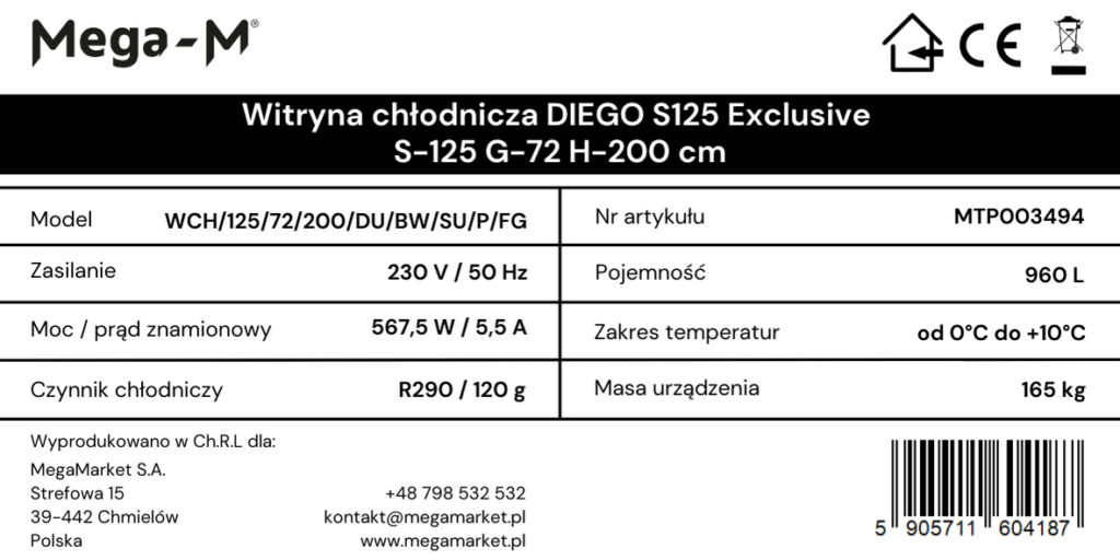 witryna chłodnicza Diego 125 Exclusive