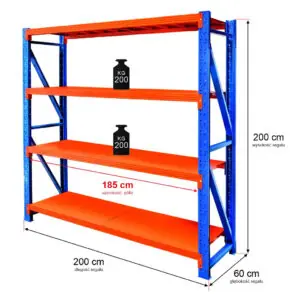 Regał metalowy magazynowy 4-półkowy Mega-M FORTIS LIGHT H-200cm L-200 cm G-60 cm moduł bazowy