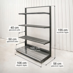 Zdjęcie produktu: Regał sklepowy WIRELAND Solid York przyścienny H-155 cm L-106 cm 3 półki tył poliwęglan moduł bazowy