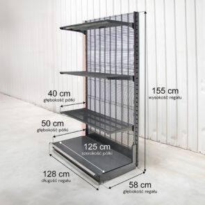 Zdjęcie produktu: Regał sklepowy WIRELAND Solid York przyścienny H-155 cm L-128 cm 3 półki tył kratowany moduł dostawny