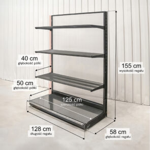 Zdjęcie produktu: Regał sklepowy WIRELAND Solid York przyścienny H-155 cm L-128 cm 3 półki tył poliwęglan moduł dostawny