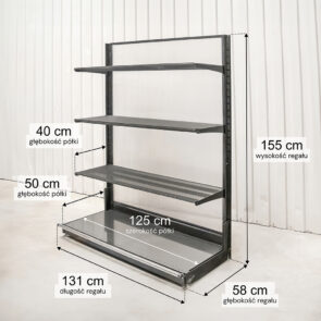 Zdjęcie produktu: Regał sklepowy WIRELAND Solid York przyścienny H-155 cm L-131 cm 3 półki tył poliwęglan moduł bazowy