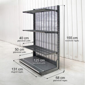 Zdjęcie produktu: Regał sklepowy WIRELAND Solid York przyścienny H-155 cm L-131 cm 3 półki tył kratowany moduł bazowy