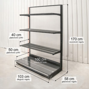 Zdjęcie produktu: Regał sklepowy WIRELAND Solid York przyścienny H-170 cm L-103 cm 3 półki tył poliwęglan moduł dostawny