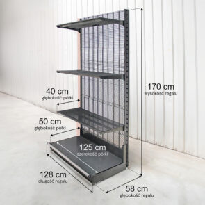 Zdjęcie produktu: Regał sklepowy WIRELAND Solid York przyścienny H-170 cm L-128 cm 3 półki tył kratowany moduł dostawny