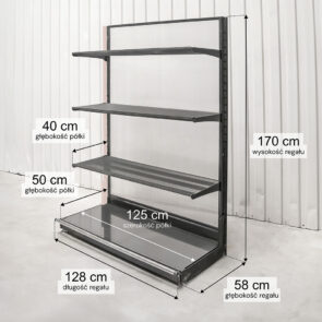 Zdjęcie produktu: Regał sklepowy WIRELAND Solid York przyścienny H-170 cm L-128 cm 3 półki tył poliwęglan moduł dostawny
