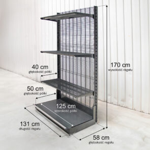 Zdjęcie produktu: Regał sklepowy WIRELAND Solid York przyścienny H-170 cm L-131 cm 3 półki tył kratowany moduł bazowy