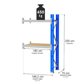 Zdjęcie produktu: Regał magazynowy 2-półkowy MGL MAGO HX H-200 cm L-188.2 cm G-75 cm 450 kg moduł dostawny niebiesko-szary