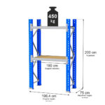 Zdjęcie produktu: Regał magazynowy 2-półkowy MGL MAGO HX H-200 cm L- 196.4 cm G-75 cm 450 kg moduł bazowy niebiesko-szary