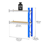 Zdjęcie produktu: Regał magazynowy 2-półkowy MGL MAGO HX H-200 cm L-278.2 cm G-63 cm 570 kg moduł dostawny niebiesko-szary