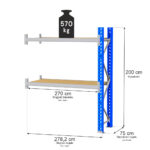 Zdjęcie produktu: Regał magazynowy 2-półkowy MGL MAGO HX H-200 cm L-278.2 cm G-75 cm 570 kg moduł dostawny niebiesko-szary