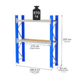 Zdjęcie produktu: Regał magazynowy 2-półkowy MGL MAGO HX H-200 cm L- 286.4 cm G-63 cm 570 kg moduł bazowy niebiesko-szary