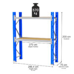 Zdjęcie produktu: Regał magazynowy 2-półkowy MGL MAGO HX H-200 cm L- 286.4 cm G-75 cm 570 kg moduł bazowy niebiesko-szary