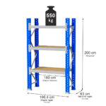Zdjęcie produktu: Regał magazynowy 3-półkowy MGL MAGO HX H-200 cm L-196.4 cm G-63 cm 550 kg moduł bazowy niebiesko-szary