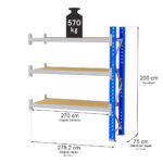 Zdjęcie produktu: Regał magazynowy 3-półkowy MGL MAGO HX H-200 cm L-278.2 cm G-75 cm 570 kg moduł dostawny niebiesko-szary