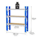 Zdjęcie produktu: Regał magazynowy 3-półkowy MGL MAGO HX H-200 cm L-286.4 cm G-63 cm 570 kg moduł bazowy niebiesko-szary