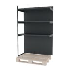 Zdjęcie produktu: Regał sklepowy wzmocniony przyścienny do palety MAGO H-210 cm L-126,5 cm G-68 cm moduł dostawny grafitowy