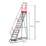 Drabina magazynowa przejezdna pomost magazynowy Mega-M Standard H 357 cm 14 stopni wymiarowanie