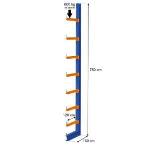 Regał wspornikowy jednostronny MECALUX 0+7 H-750 cm nośność na ramię 600 kg 1 moduł