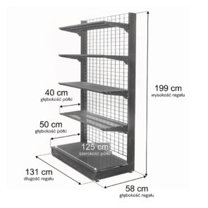 Zdjęcie produktu: Regał sklepowy WANZL (wire tech100) przyścienny H-199 cm L-131 cm 4 półki tył kratowany moduł bazowy