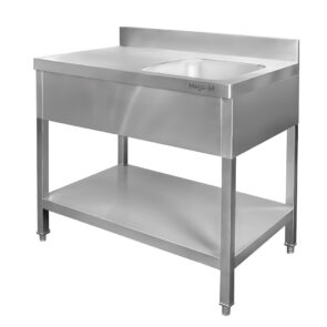Zlew gastronomiczny z komorą po prawej stronie z maskownicą i półką Mega-M 100x70x85 cm stal nierdzewna