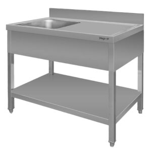 Zlew gastronomiczny z komorą po lewej stronie z maskownicą i półką Mega-M 100x60x85 cm stal nierdzewna