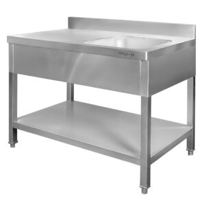 Zlew gastronomiczny z komorą po prawej stronie z maskownicą i półką Mega-M 160x70x85 cm stal nierdzewna