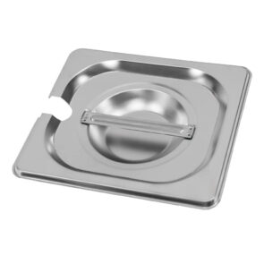 Zdjęcie produktu: Pokrywka do GN 1/6 ze stali nierdzewnej Mega-M 17,6x16,2 cm z wycięciem na chochlę