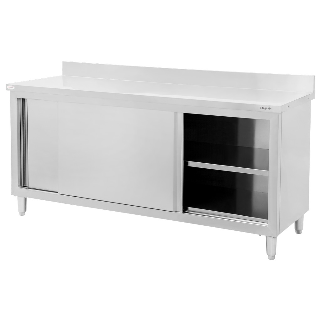 Stół gastronomiczny roboczy z szafką i rantem Mega-M 180x60x85 cm stal nierdzewna