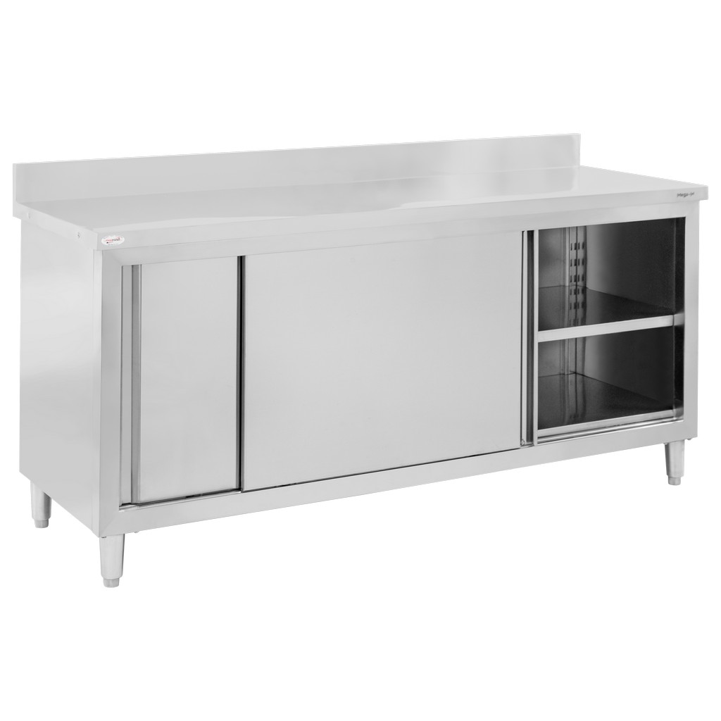 Stół gastronomiczny roboczy z szafką i rantem Mega-M 180x60x85 cm stal nierdzewna