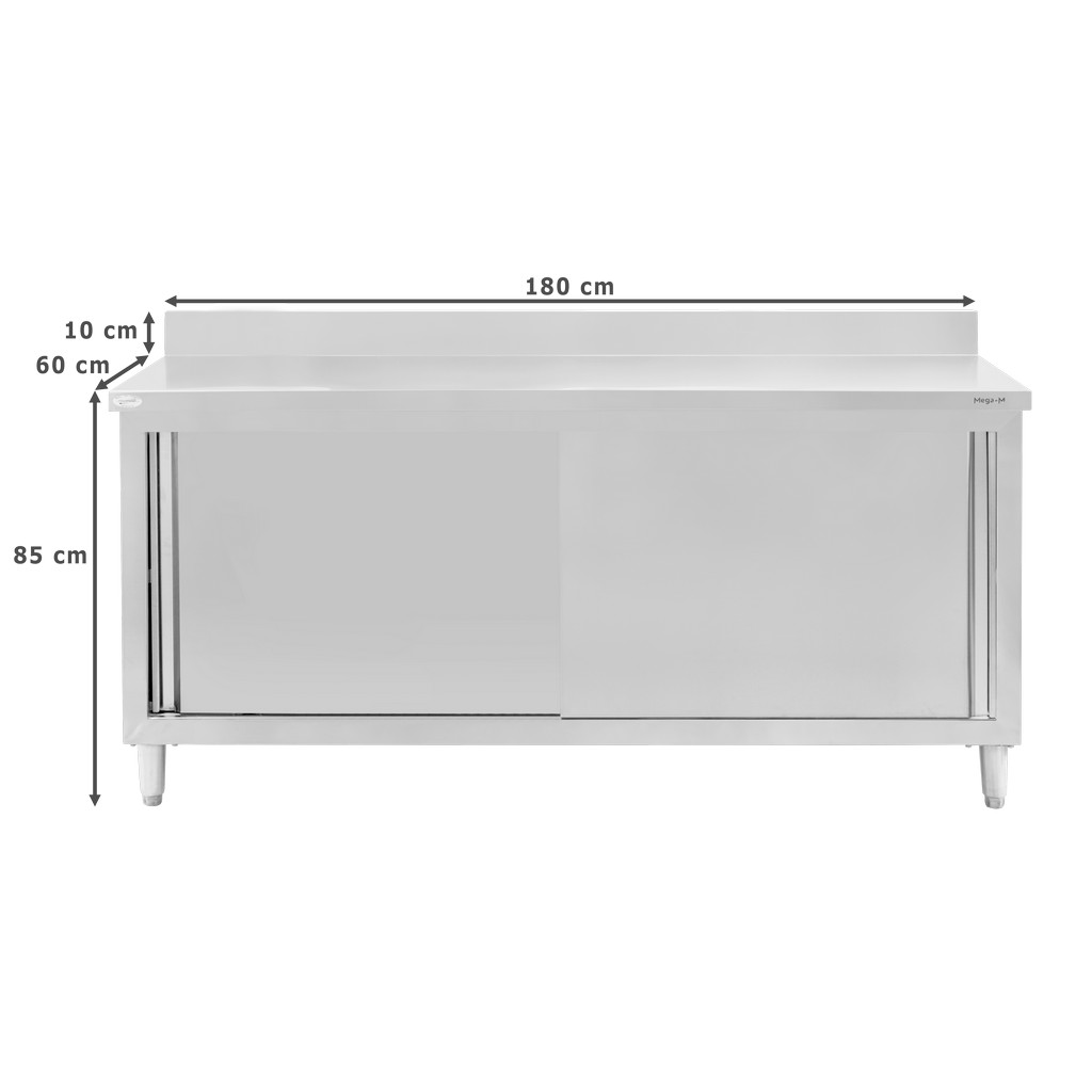 Stół gastronomiczny roboczy z szafką i rantem Mega-M 180x60x85 cm stal nierdzewna