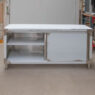 Stół gastronomiczny ze stali nierdzewnej centralny z szafką Mega-M 180x60x85 cm pogięty MTP005889