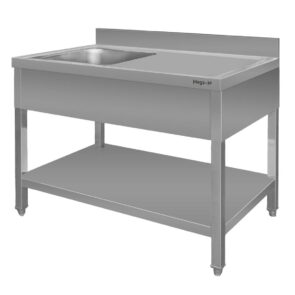 Zlew gastronomiczny z komorą po lewej stronie z maskownicą i półka Mega-M 120x60x85 cm stal nierdzewna