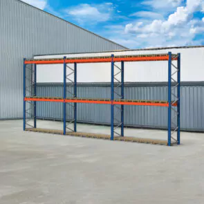 Regał magazynowy paletowy MECALUX H-500 L-1120 cm 2650 kg nośność na parę trawersów