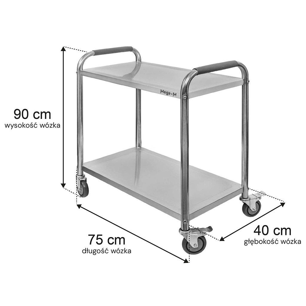 Wózek gastronomiczny kelnerski 75x40x90 cm Mega-M STANDARD 2 półki stal ...