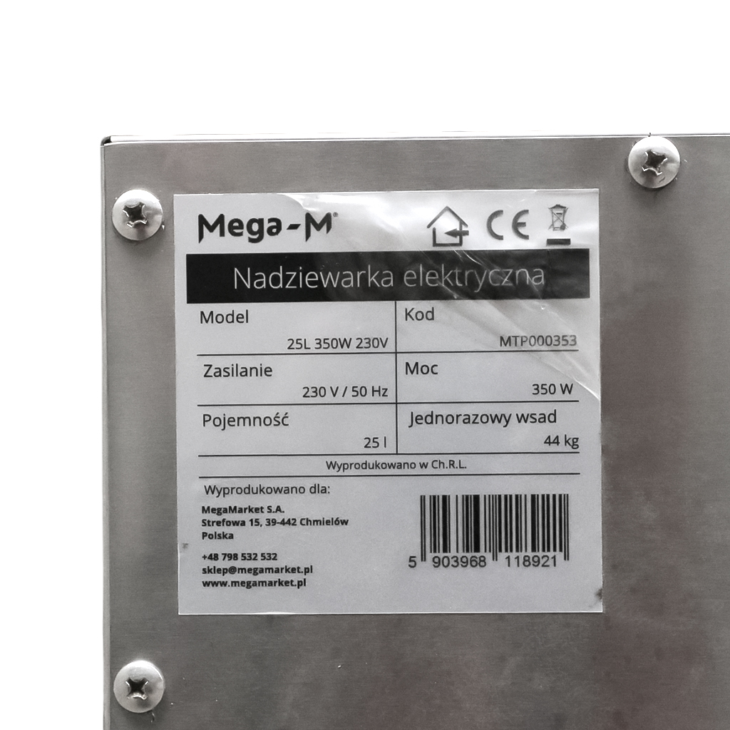 Nadziewarka elektryczna do kiełbas Mega-M 25 l moc 350 W POSERWIOSWA MTP006428