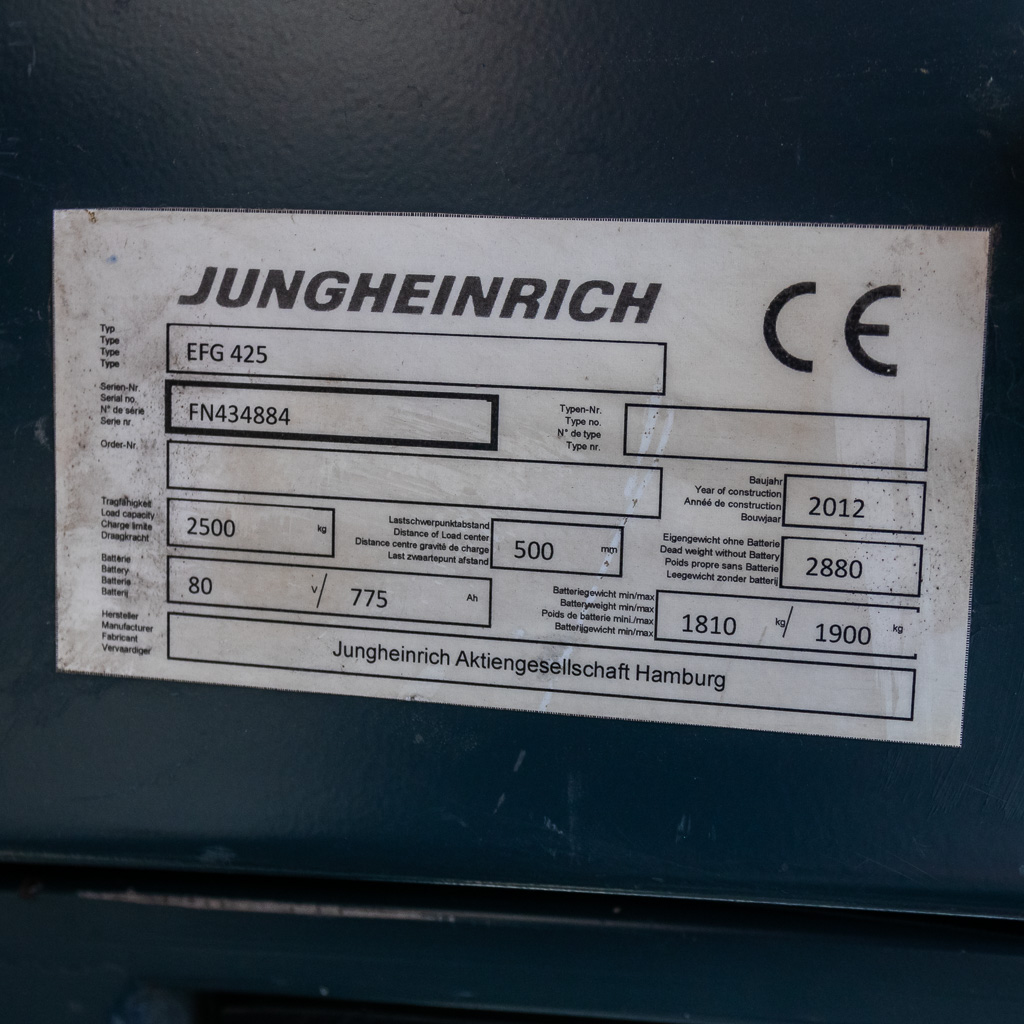 Wózek widłowy JUNGHEINRICH EFG 425 elektryczny bateria 2019 MTP002318