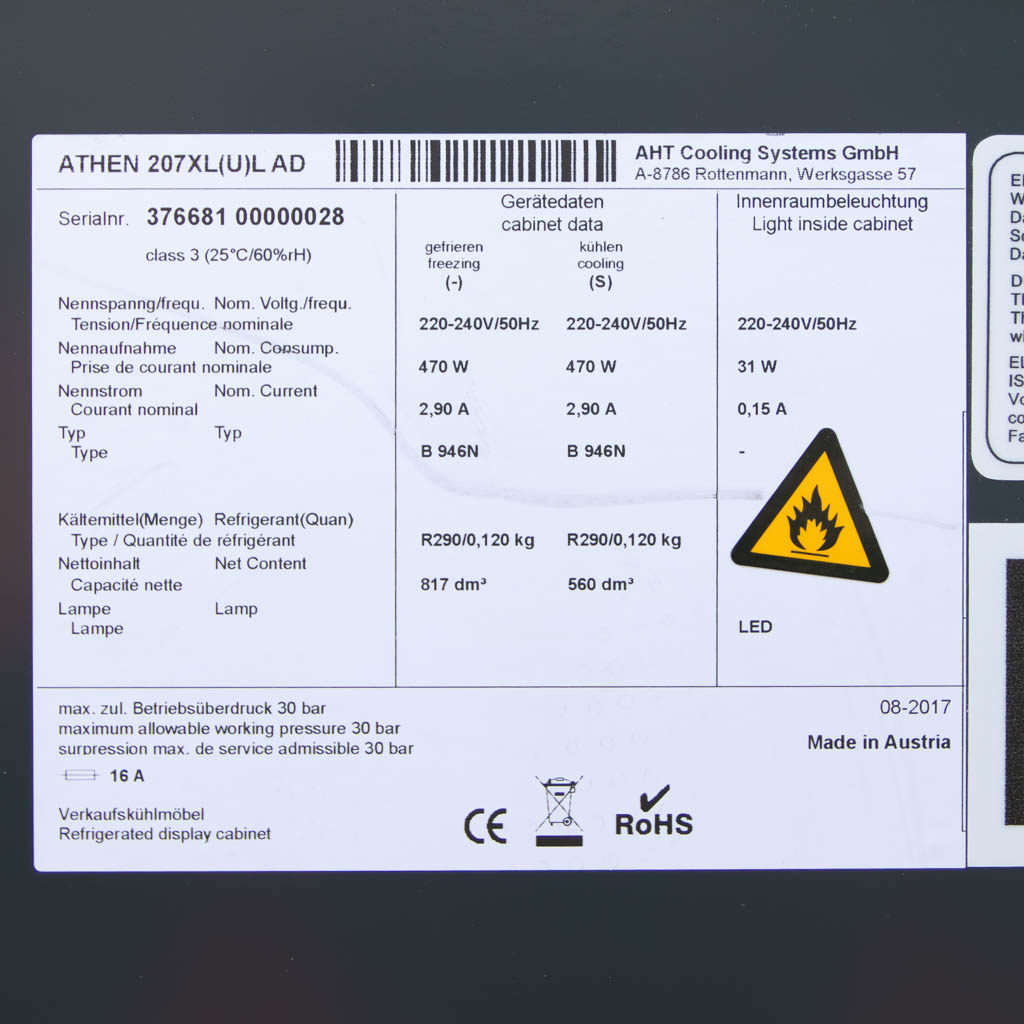Zamrażarka przeszklona witryna AHT Athen 207XL S-207 817l MTP004494