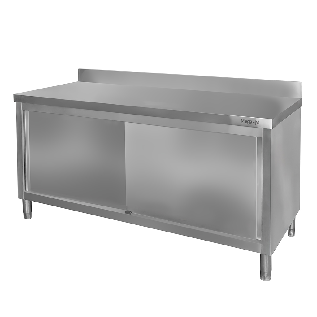 Stół gastronomiczny ze stali nierdzewnej przyścienny z szafką Mega-M 160x60x85 cm