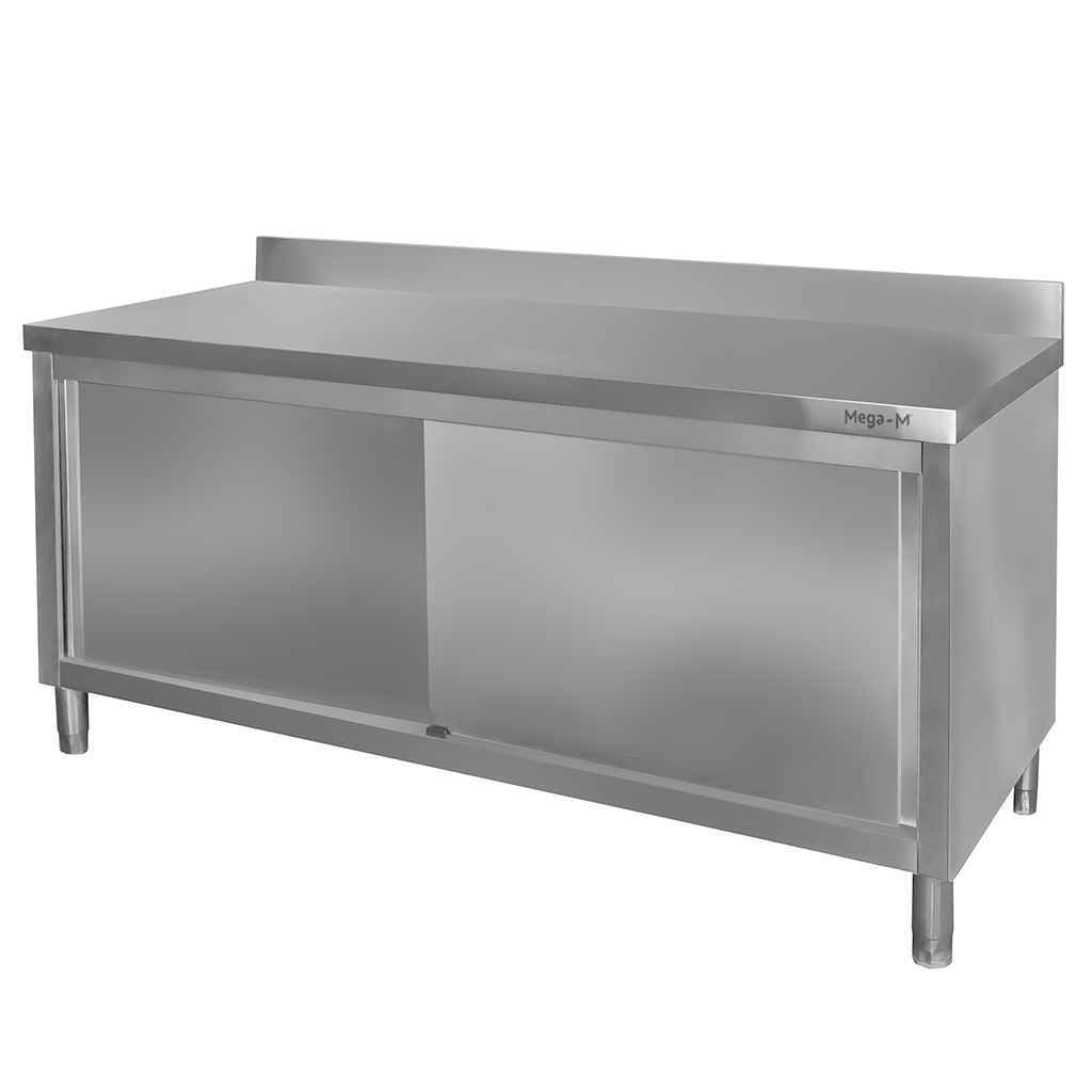 Stół gastronomiczny ze stali nierdzewnej przyścienny z szafką Mega-M 200x60x85 cm