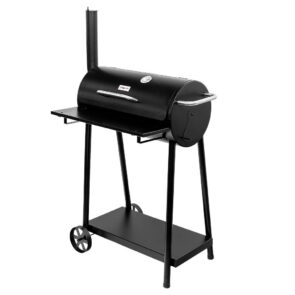 Grill ogrodowy węglowy beczka z pokrywą i kominem Mega-M stolik boczny 53x29 cm