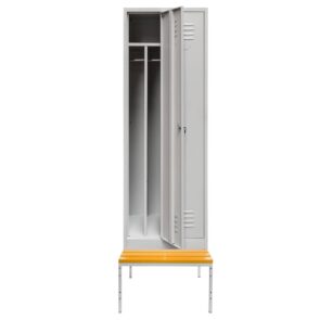 Zdjęcie produktu: Szafka BHP ubraniowa na podstawie z ławeczką Mega-M pracownicza 2-drzwiowa z przegrodami S-60 cm szara