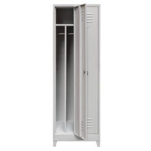 Zdjęcie produktu: Szafka BHP ubraniowa na podstawie z nóżkami Mega-M pracownicza 2-drzwiowa z przegrodami S-60 cm szara