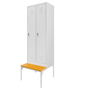 Zdjęcie produktu: Szafka BHP ubraniowa na podstawie z ławeczką Mega-M pracownicza 2-drzwiowa S-60 cm szara